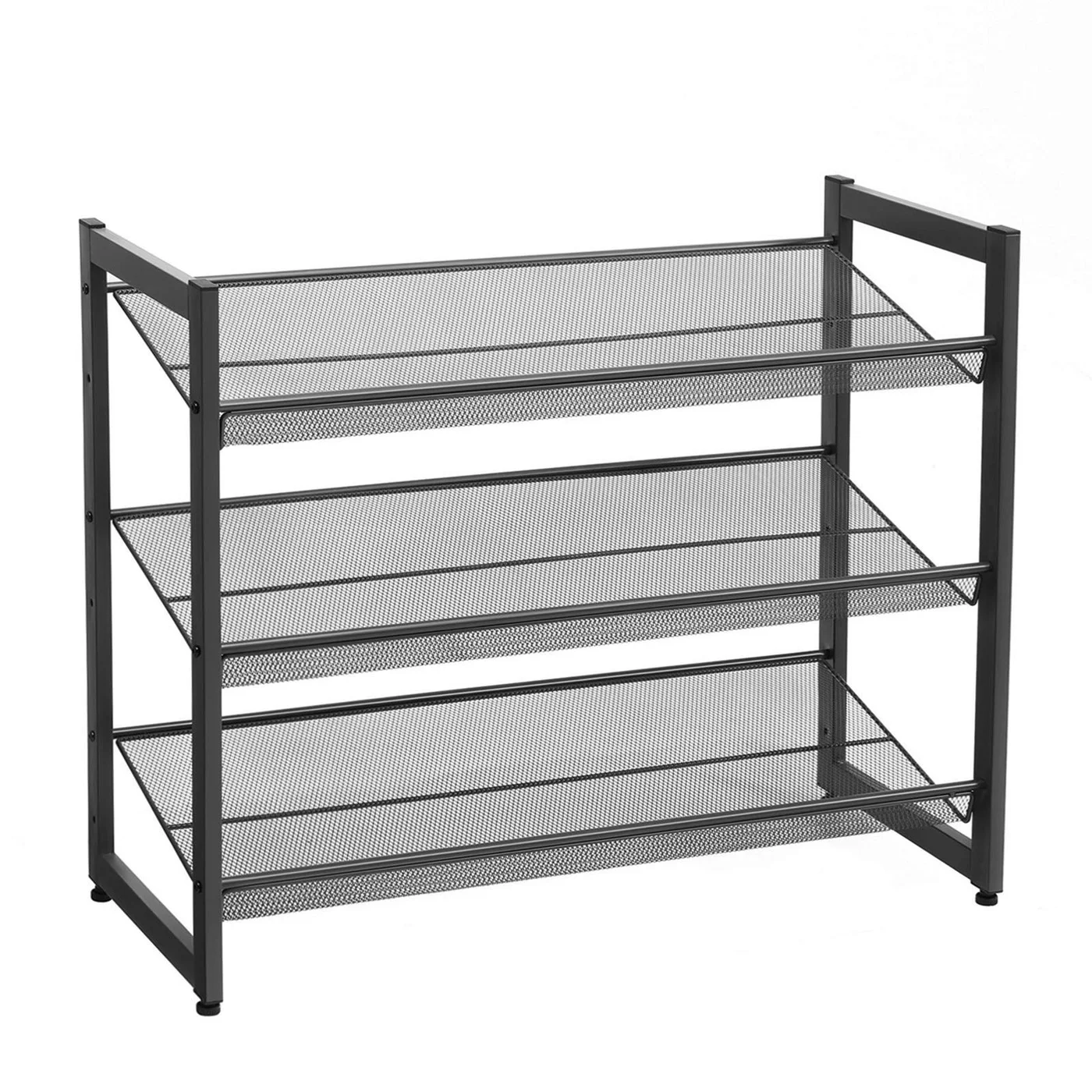 Premium 3-Tier Stackable Shoe Rack Metal Storage Organizer with Adjustable Shelves (Black, 74 x 30.5 x 61.5 cm) f9fnj