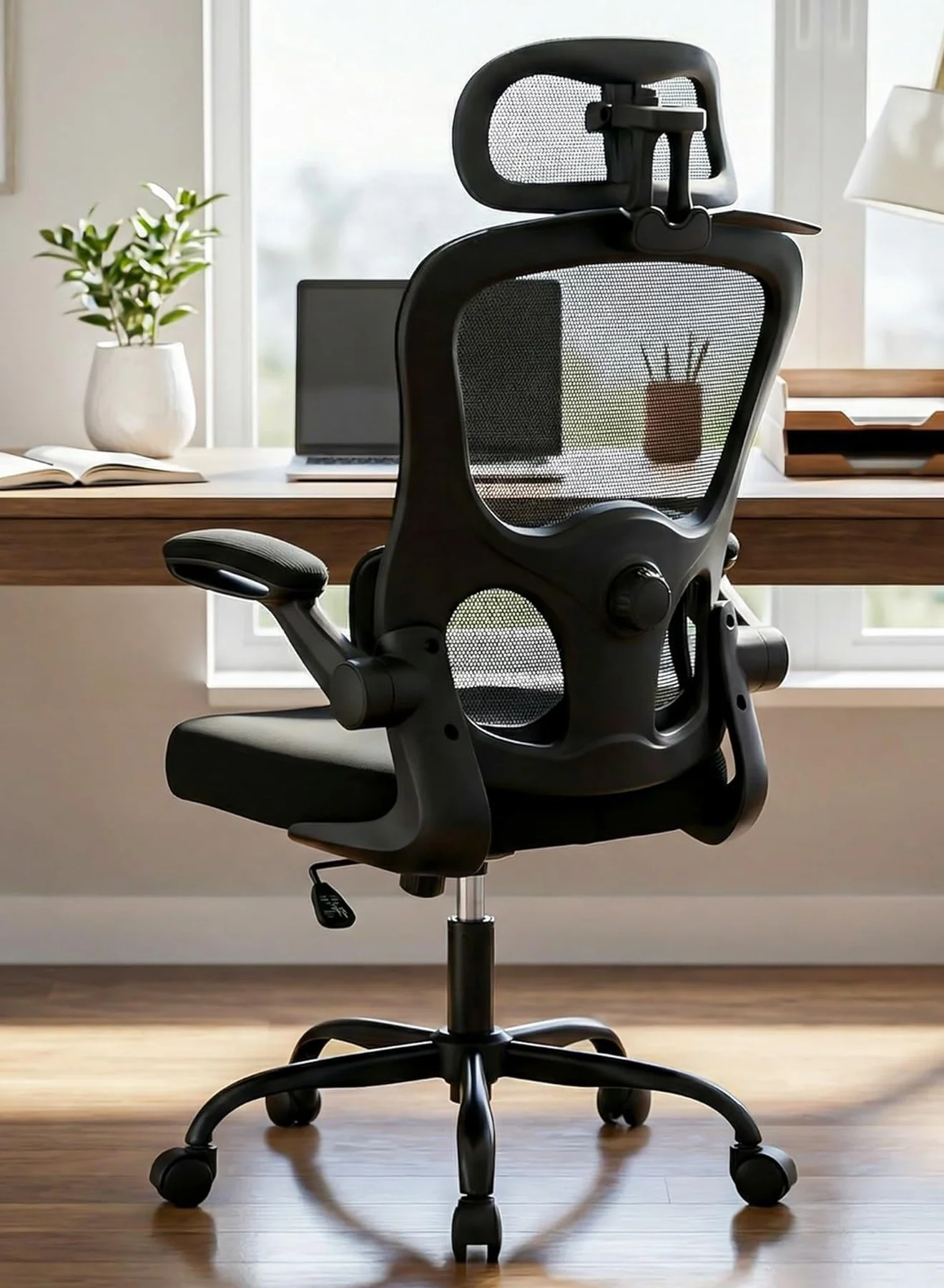 DROGO Ergonomic Office Chair with 3D Headrest and Adjustable Lumbar Support, High Back Mesh Computer Chair for Home and Office (Black) nvh1r