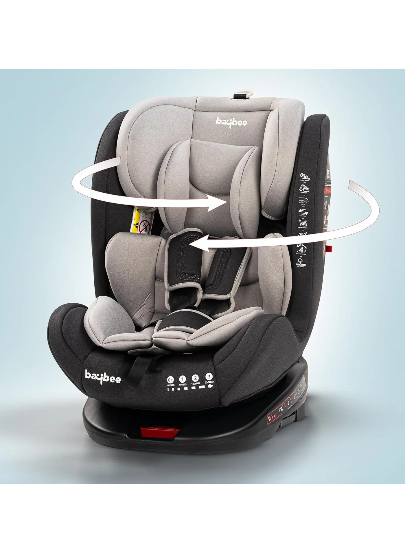 BAYBEE Convertible Baby Car Seat 360 Degree Rotatable ISOFIX Safety System (Grey, 0-36 kg) mre07