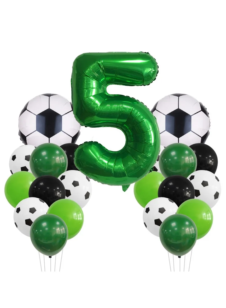 MIXDE Soccer Themed Birthday Party Decoration Set (Green Number 5 Foil Balloon, Black Star Balloons, 32 Inch) jv1fc