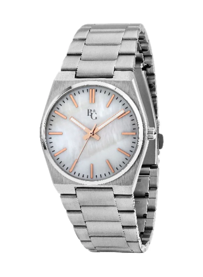 B&G Women's Analog Quartz Watch with Silver Stainless Steel Band (White Dial, 35mm) j119a
