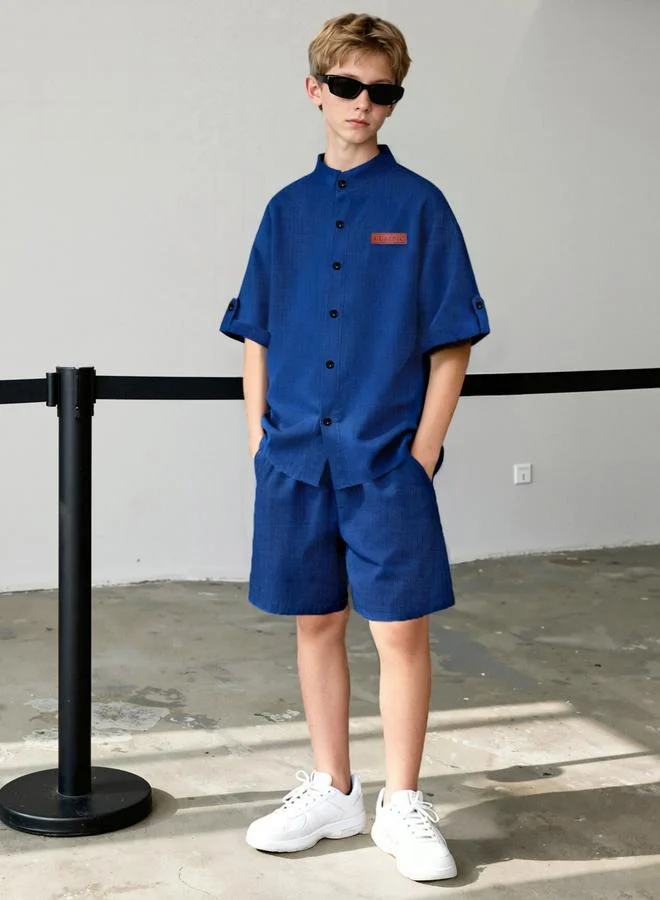 Take Two Teen Boys Solid Short Sleeve Shirt And Shorts Set (Premium Cotton, Casual Summer Outfit) cb1d0