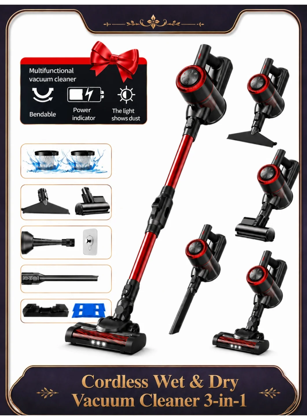 OHAHO Cordless Wet & Dry Vacuum Cleaner 3-in-1 Floor Washer with LED Light and Multi-Surface Attachments (Handheld, 1 Unit) lfm0c