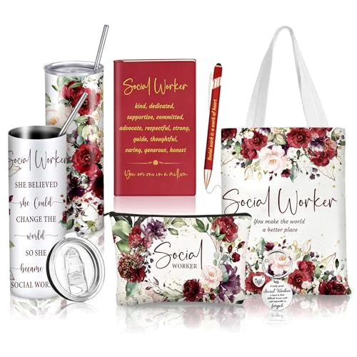 Afarnook Social Worker Graduation Gift Set 6-Piece Professional Appreciation Bundle (Tumbler, Canvas Bag, Notebook, Pen) 2026 MSW BSW LCSW Office Supplies ztdgk