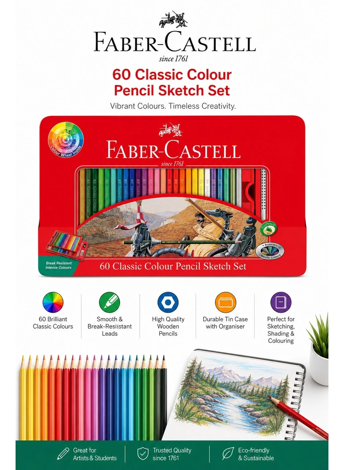 Premium Artist Color Pencils Set (60 Pieces, Multicolor) Professional Drawing and Sketching Supplies in Metal Storage Case nw1s8