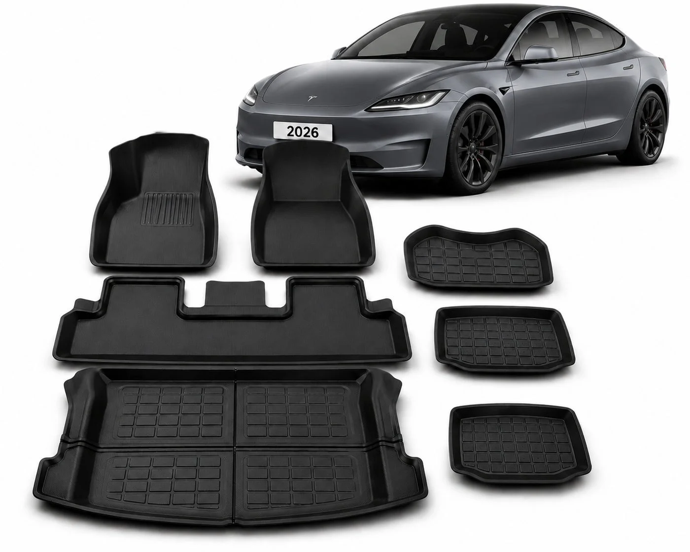 Dunekart All-Weather Floor Mat Set for Electric Sedan 2024-2026 (Black, Full Set) i70nz