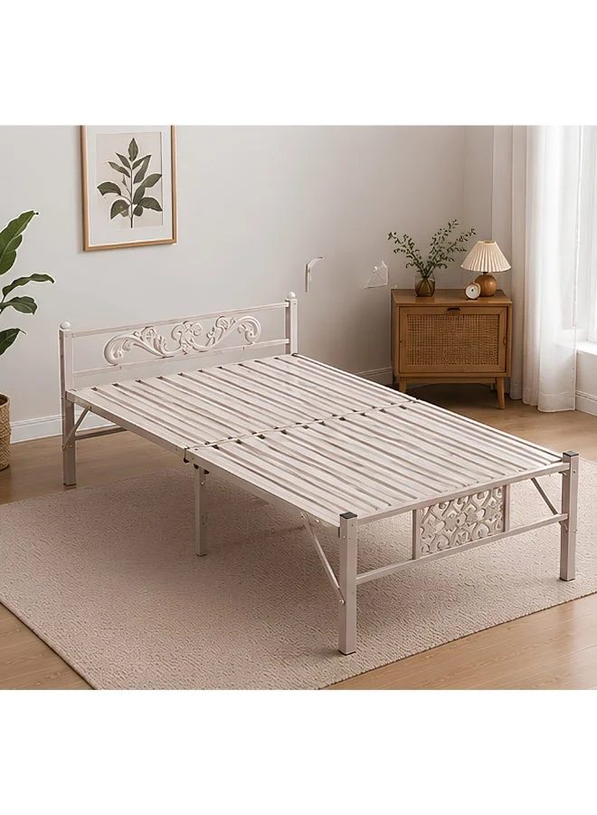 ABX HOME Foldable Single Metal Bed Frame with Headboard (190x90 cm) - Space-Saving Portable Guest Bed oflsg