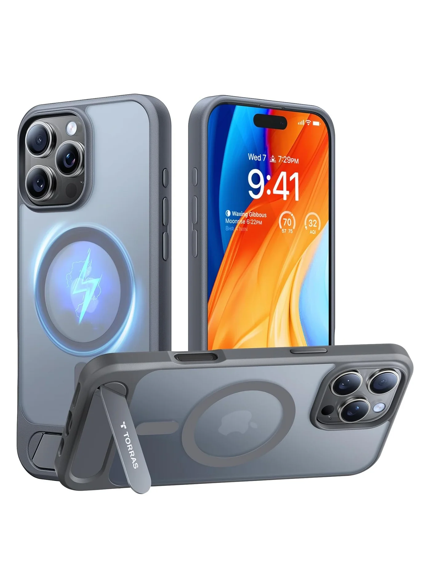 Premium Magnetic Kickstand Case for 16 Pro Max, Slim Shockproof Protective Cover with Adjustable Stand (Grey, 16 Pro Max) ypclw