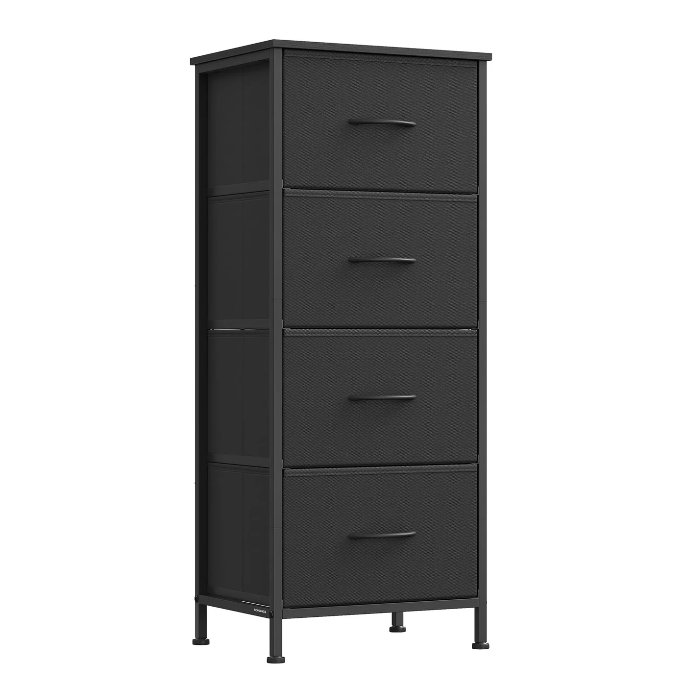 Premium Storage Dresser with 4 Fabric Drawers, Steel Frame and MDF Top, Modern Organizer Unit for Bedroom and Entryway (Black, 4-Drawer) 7j7g5