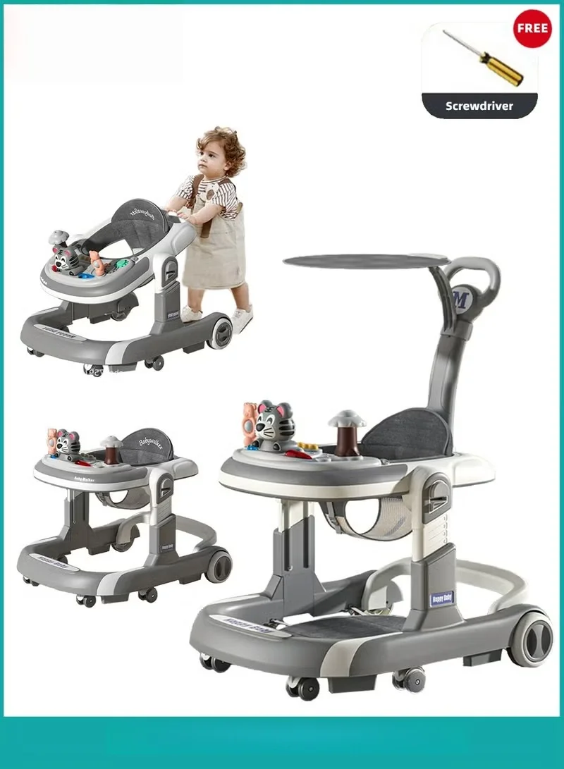 HOOKOR 3-in-1 Multifunctional Baby Walker with Parent Push Handle and Adjustable Height (6-18 Months) lymhr