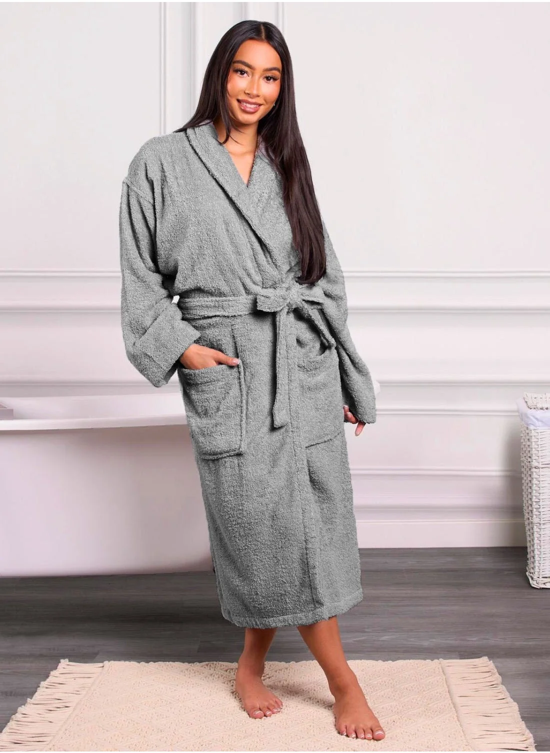 1Chase Luxury Cotton Shawl Bathrobe Premium Soft Absorbent Spa Robe for Adults (Grey, L/XL) 6vh2e