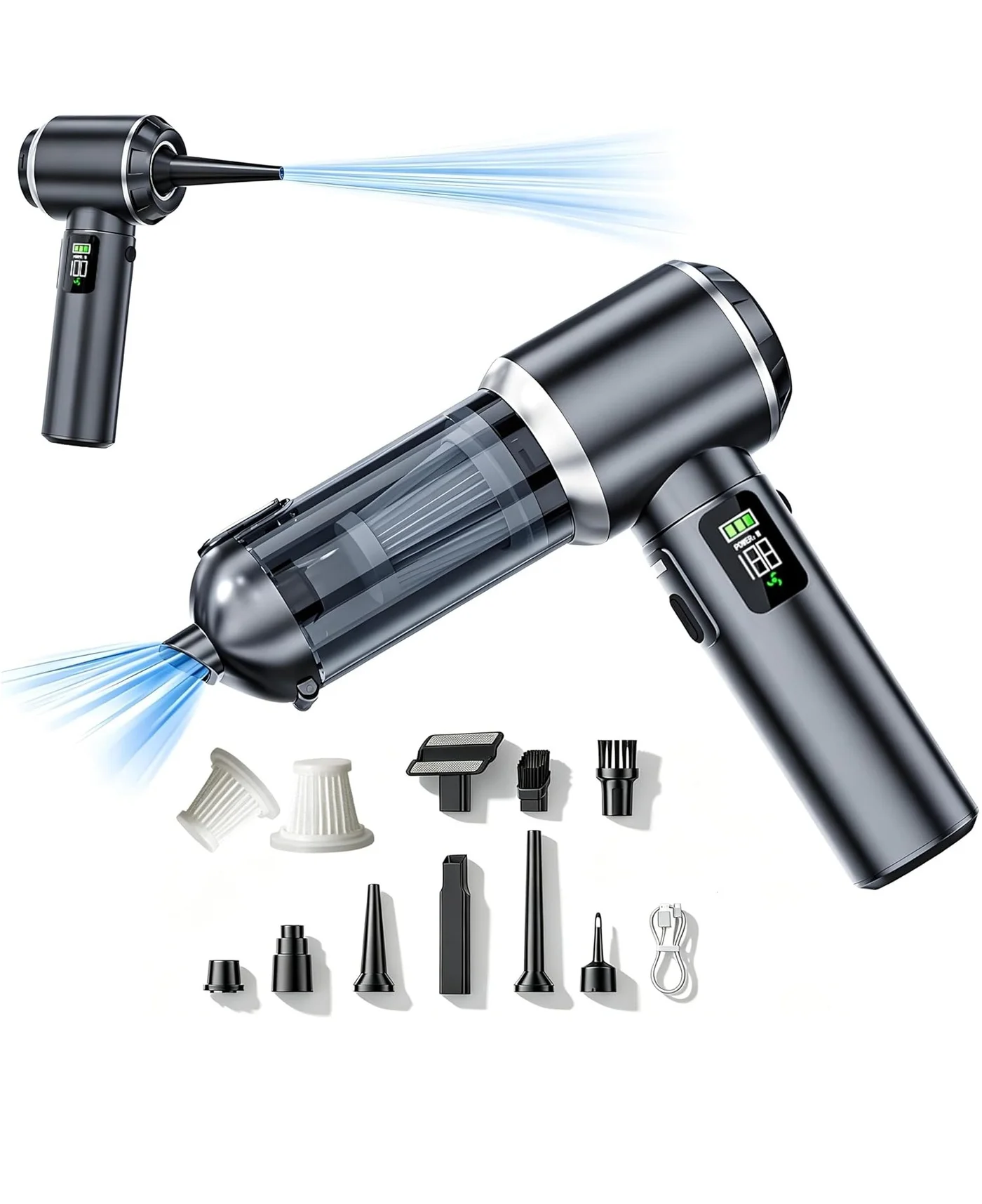 SUITU Wireless Car Vacuum Cleaner, 17000PA High-Suction Handheld Dust Blower with Digital Display, Rechargeable Brushless Motor for Home and Office (6000mAh) 1017b