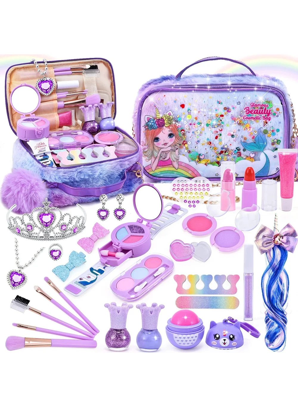 EzzySo Unicorn Makeup Kit for Kids Washable Cosmetic Set (Multicolor, 15-Piece Set) evgth