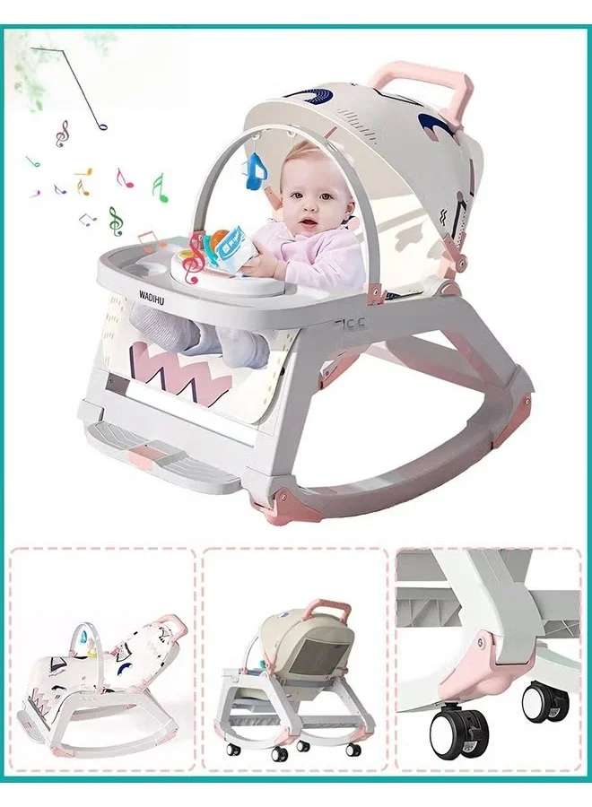 HOOKOR 5-in-1 Multifunctional Baby Rocking Chair and Booster Seat with Sunshade and Hanging Toys (For Kids, Toddler) k3te9