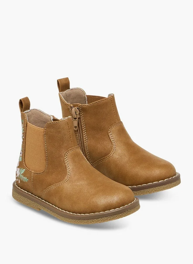 JUNIORS Embroidered Ankle Boots with Zip Closure Premium Stylish Footwear for Kids c304m