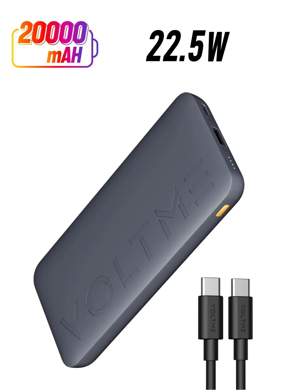 VOLTME 20000mAh Portable Power Bank 22.5W Fast Charging USB-C PD & QC 3.0 Slim External Battery Pack (Black, 20000mAh) epmmc