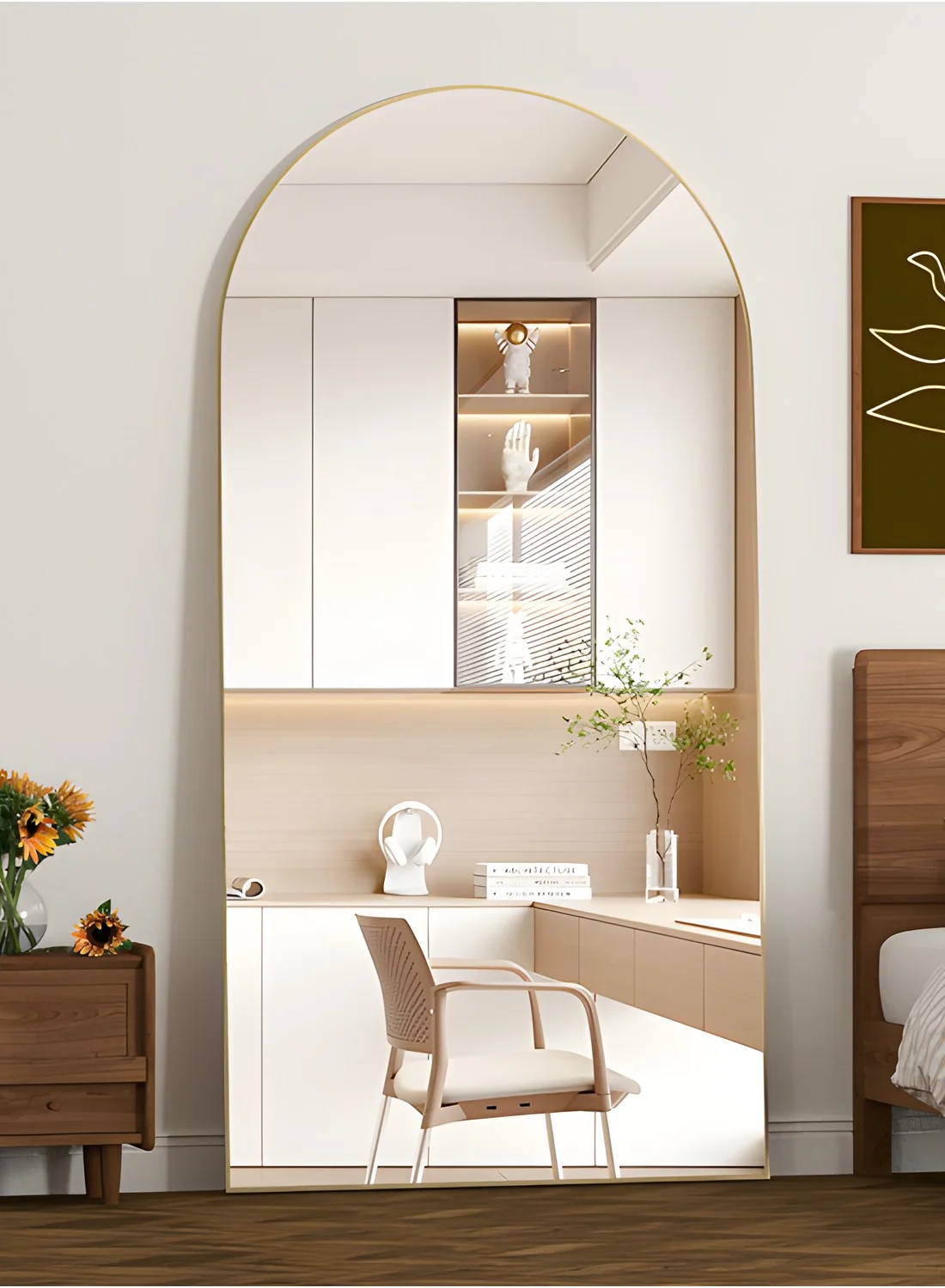 CASSILANDO Full Length Arch Floor Mirror Premium Brushed Aluminum Frame (Gold, 180x80cm) gn04c