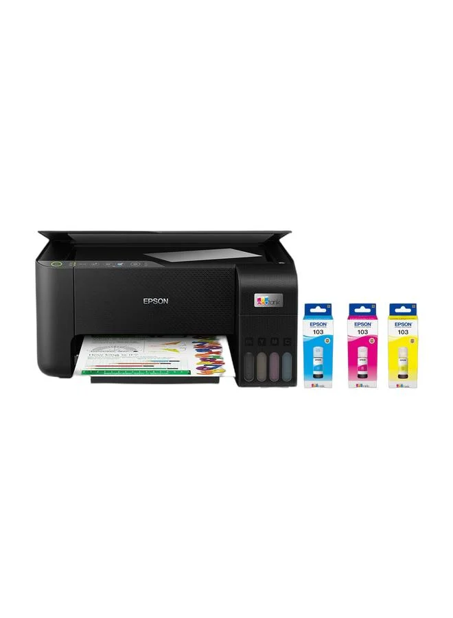 All-in-One Ink Tank Printer with Wireless Connectivity and 4-Color Ink Refill Bundle (Black, 1 Set) 677qe