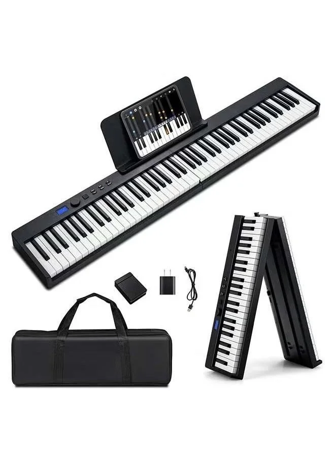 WALALLA 88-Key Foldable Digital Piano Keyboard, Full Size Semi-Weighted Portable Electric Piano with MIDI and Sustain Pedal (Black) c6cq0
