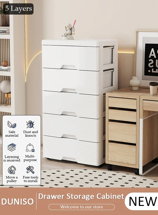 DUNISO 5-Tier Drawer Storage Cabinet, Premium Plastic Floor Organizer for Home and Bathroom, Space-Saving Vertical Storage Unit (5-Tier) xwmd9