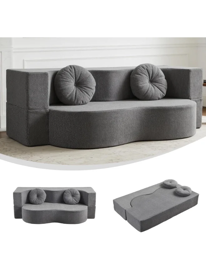 AIMSTYTO 2-in-1 Convertible Sofa Bed, Folding 2 Seater Cotton Velvet Couch with Pillow (Grey, 140 cm) rg5xm