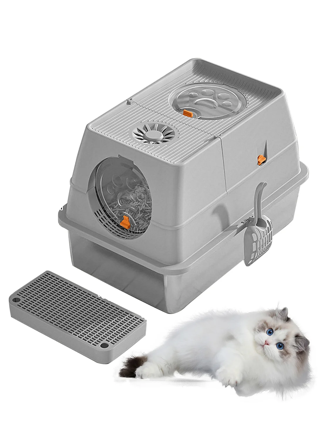 Kidle Stainless Steel Litter Box with Lid and Scoop (Extra Large, High Sides) 0ulm7