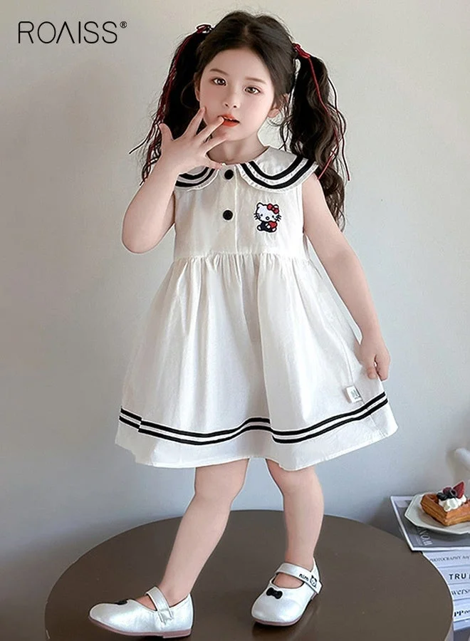 Roaiss Girls A-Line Dress Peter Pan Collar Sleeveless Frock with Cartoon Pattern (Kids, 110cm) kcazq