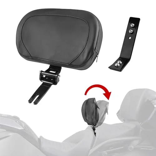BAKAFOH Adjustable Padded Driver Backrest with Storage Pouch and Folding Mounting Kit for Three-Wheeled Touring Motorcycles (Black, One Size) pmzbi