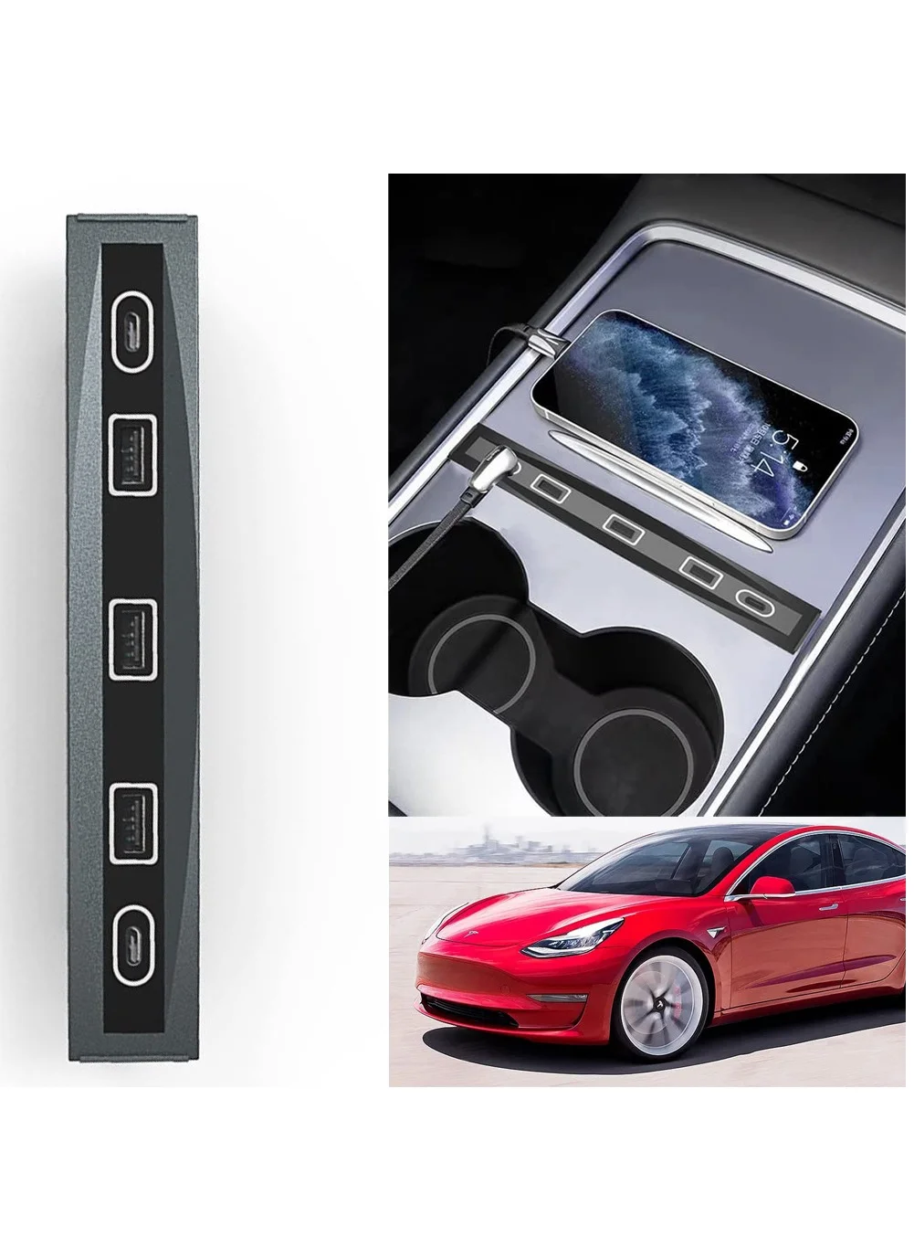 Premium 4-in-1 USB LED Docking Station for Center Console Smart Hub (Black, 1 Piece) yexe3