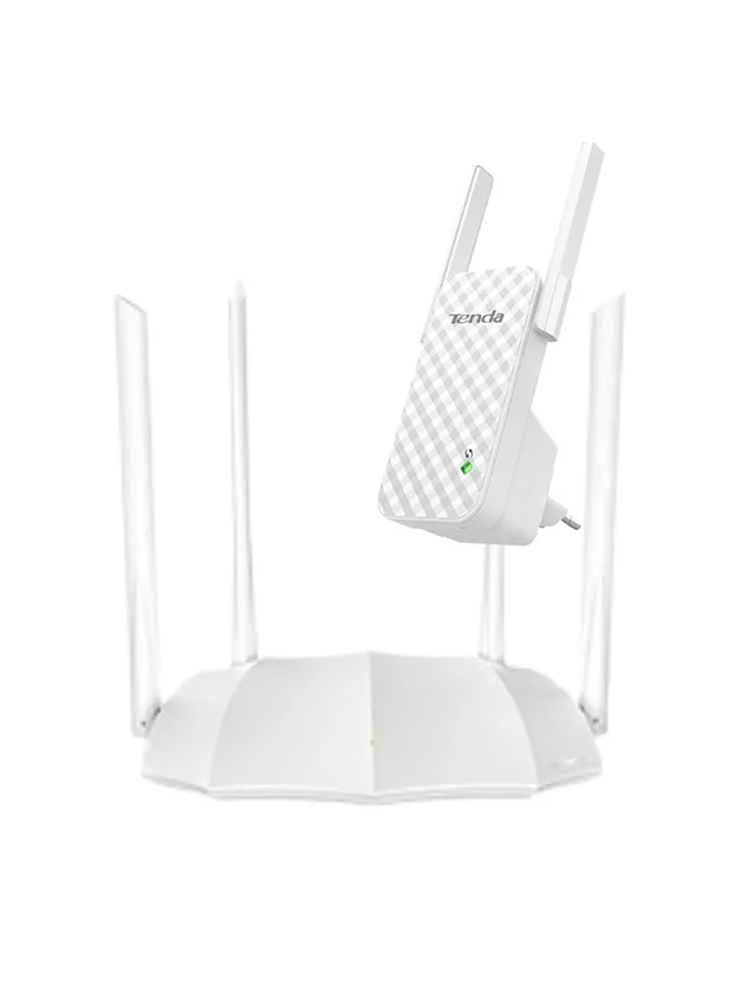 Tenda AC1200 Dual-Band Wireless Router and N300 Universal Range Extender Set (White, 2-Piece Kit) wm03a