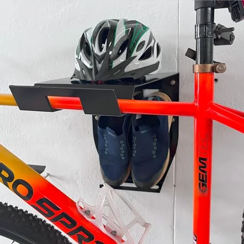Premium Bicycle Wall Mount Rack with Storage Shelf - Heavy Duty Indoor Bike Organizer for Helmet and Gear (Black, 30 cm) bjm0d