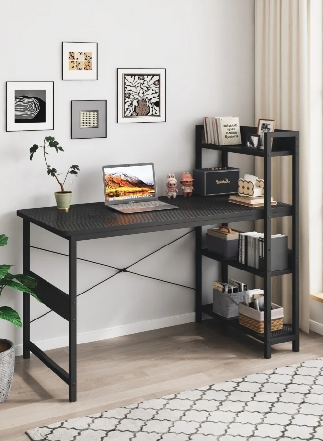 Harlan Office Table with Storage Shelves and Bookshelf, Sturdy Computer Desk and Writing Workstation for Home Office (120 cm x 60 cm) mafpu