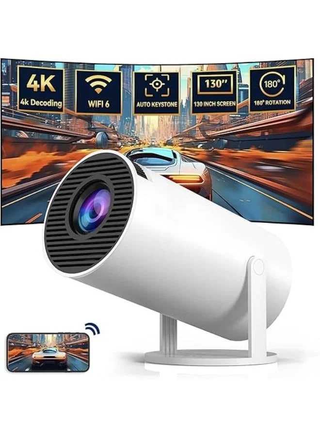 Executive LLC Mini Smart Projector 4K Supported Portable Home Theater Device with WiFi 6 and Bluetooth 5.0 (White) dvtb6