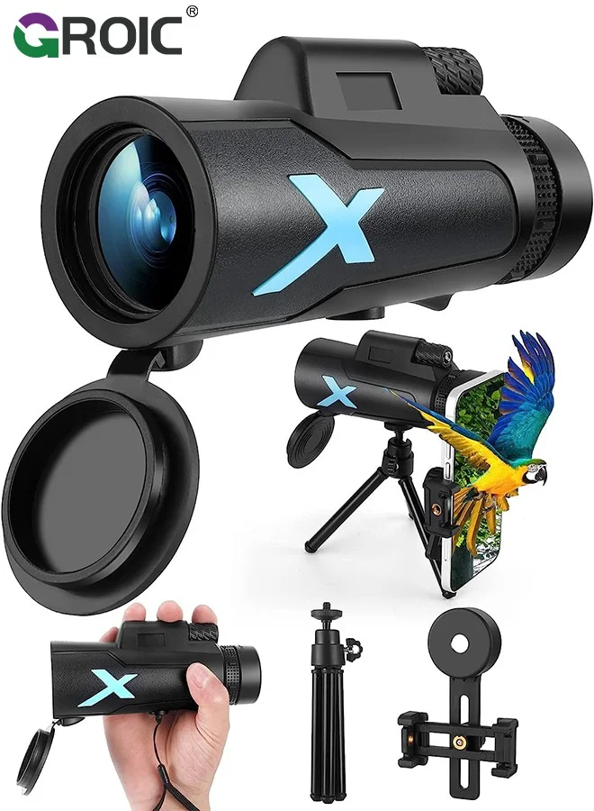 GROIC 12x50 High-Power Monocular Telescope with Smartphone Tripod and Portable Bag for Outdoor Bird Watching and Hiking (12x50) 4ryc5