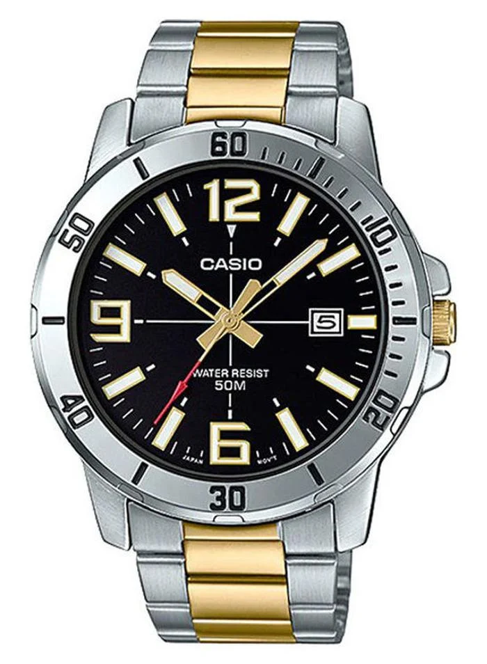 Premium Stainless Steel Analog Quartz Wrist Watch for Men (Gold and Silver Tone, 45mm) ouag9