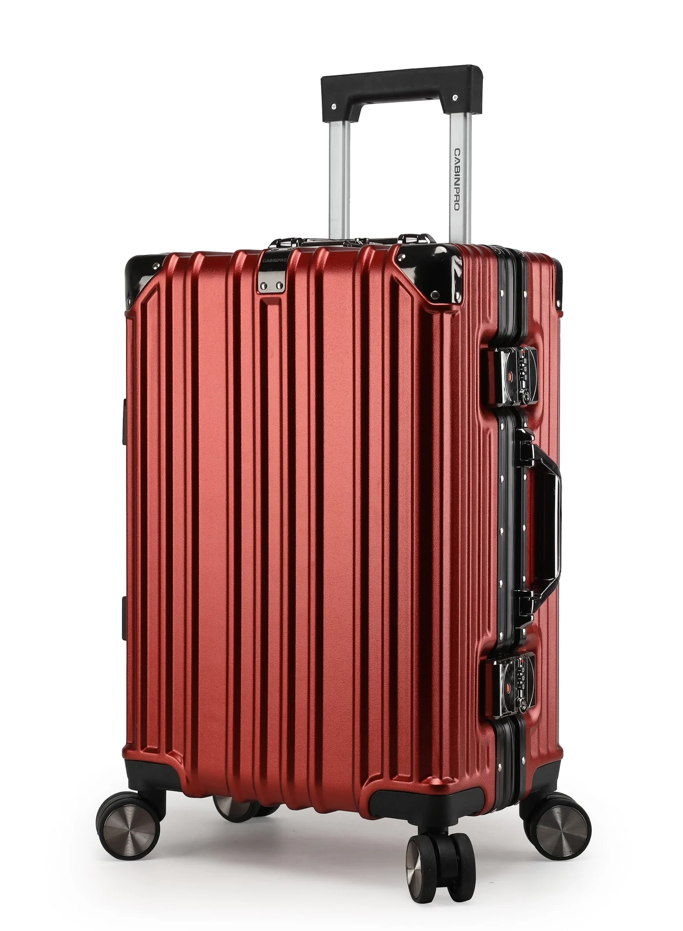 CABINPRO Lightweight Polycarbonate Hard Shell Carry-On Luggage with Aluminum Frame and 360-Degree Spinner Wheels (Maroon, 55 cm) 1nexy