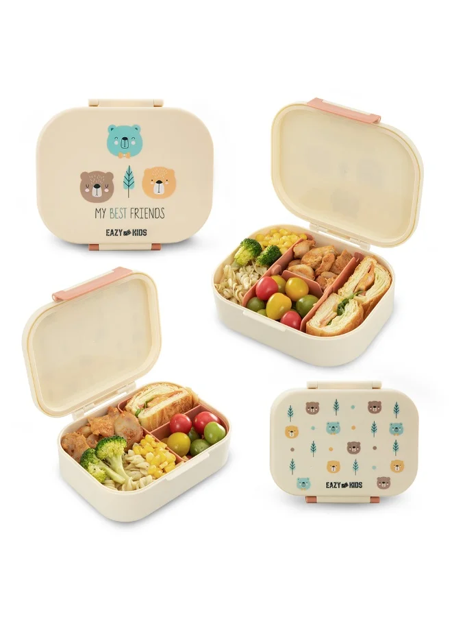 Eazy Kids Bento Lunch Box Set (2-Piece) Leakproof Food Storage Containers with Compartments (Ivory, 1200mL + 760mL) hfx3u