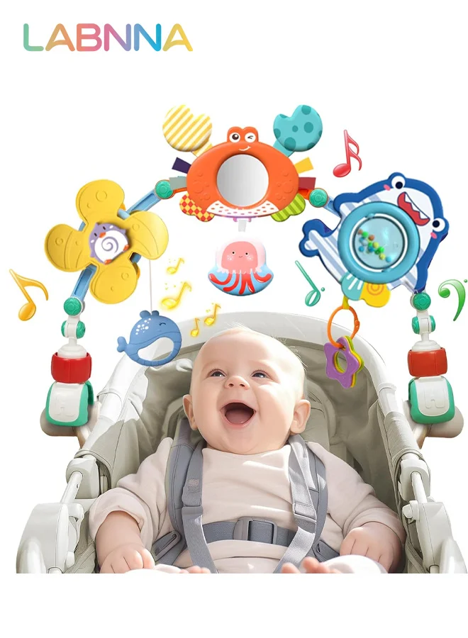 LABNNA Baby Stroller Arch Toy with Hanging Sensory Activity Toys, Adjustable Activity Bar for Car Seats, Bassinets, and Cribs (Unisex, 0-18 Months) 1j4p0