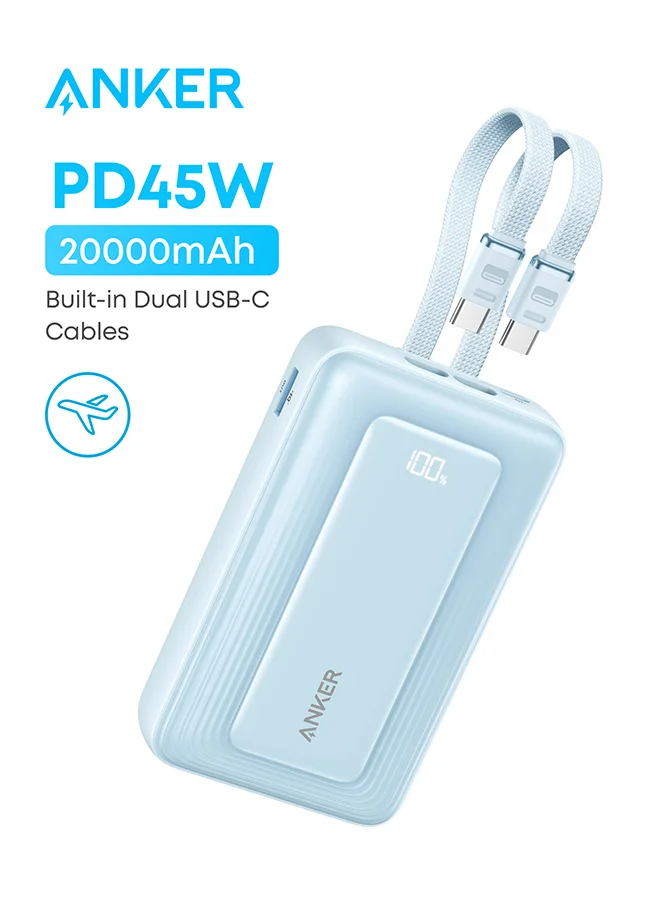 High-Speed Portable Power Bank 20000mAh 45W Fast Charging with Dual Built-in USB-C Cables (Blue, 20000mAh) prvsj