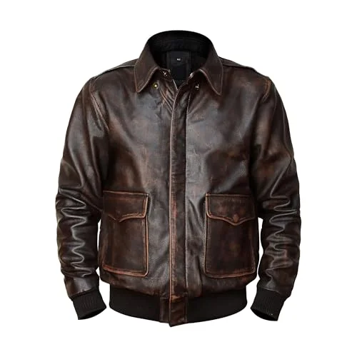 Premium Men's A2 Aviator Flight Bomber Jacket Distressed Brown Genuine Leather Pilot Style (Adult) 4ucn8