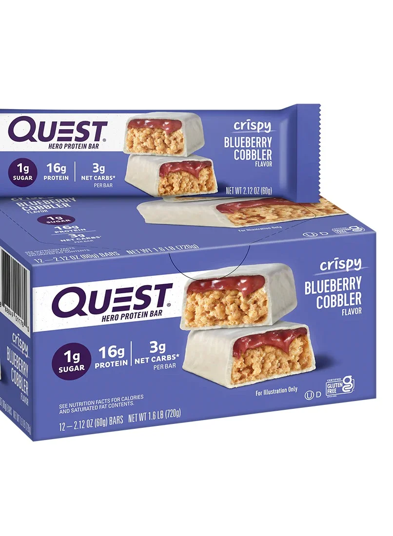 Quest Nutrition Hero Protein Bar Blueberry Cobbler Flavor High Protein Low Sugar Gluten-Free (12 Bars, 720g) jfu7q