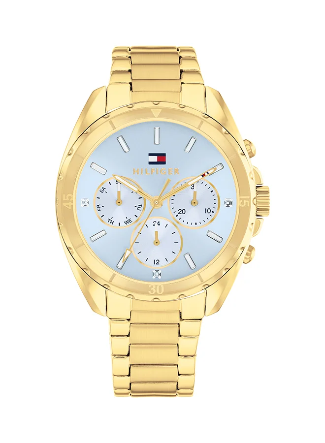 Premium Round Analog Quartz Watch for Women Blue Stainless Steel Case (One Size) 3v2kj