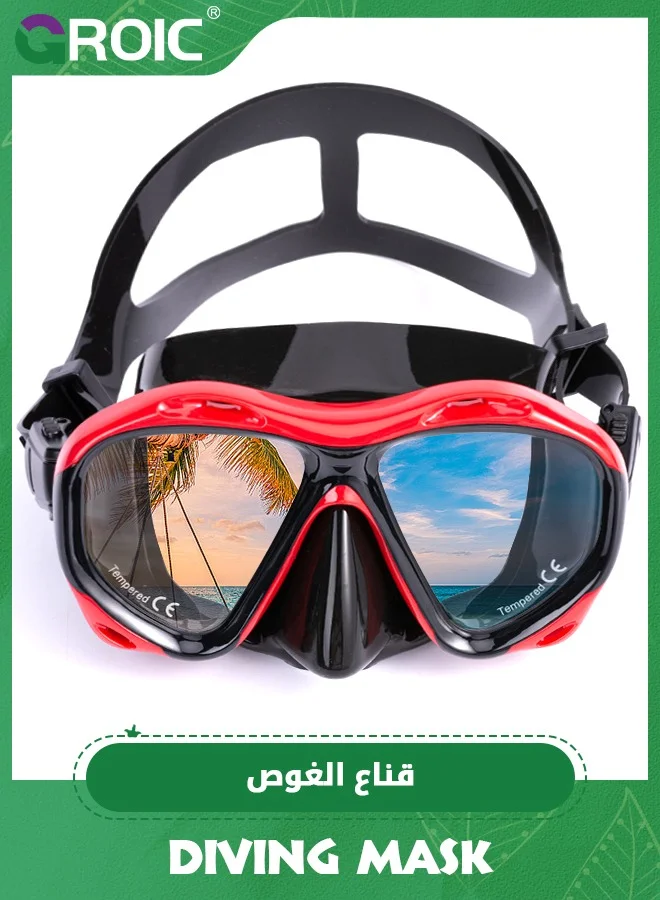 GROIC Panoramic Snorkel Diving Mask with Tempered Glass Lens, Anti-Fog Scuba Swim Goggles for Adults and Youth (One Size) ipzwz