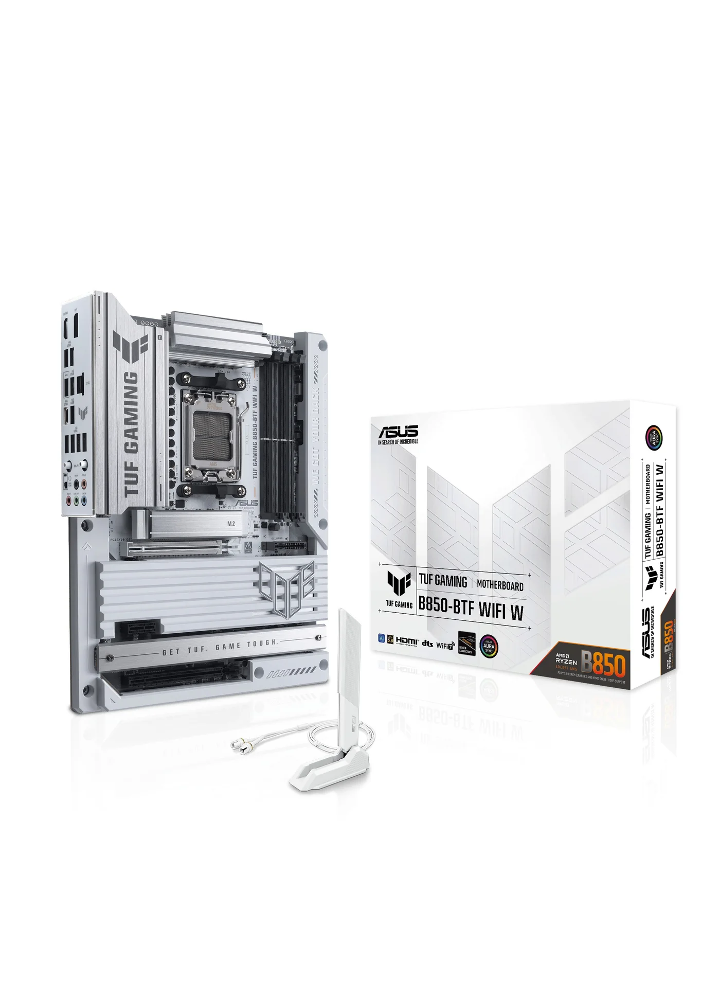 Premium Gaming ATX Motherboard B850-BTF WiFi Hidden Connector Design for AMD AM5 Ryzen 7000 Series (White, ATX) t384a