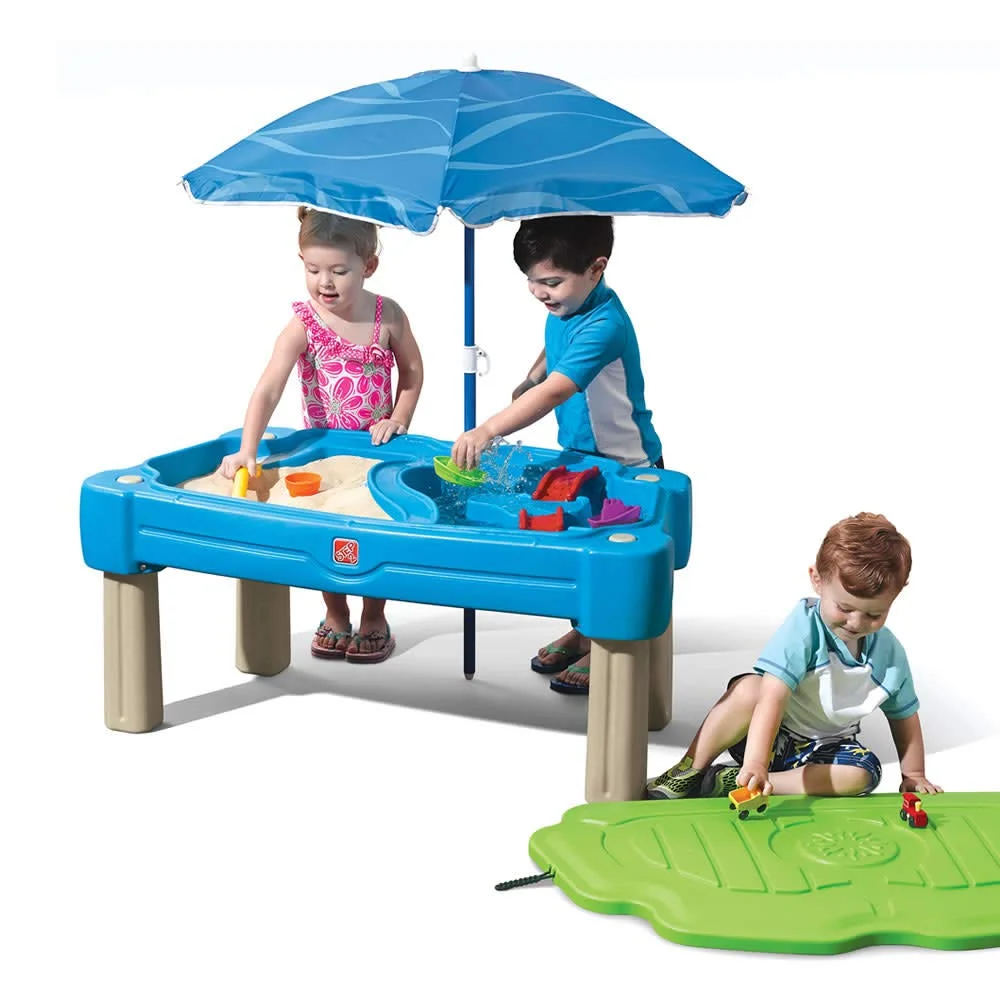 Premium Outdoor Sand and Water Sensory Table with Umbrella and 7-Piece Accessory Set for Toddlers (Multicolor, 1 Set) lez3r