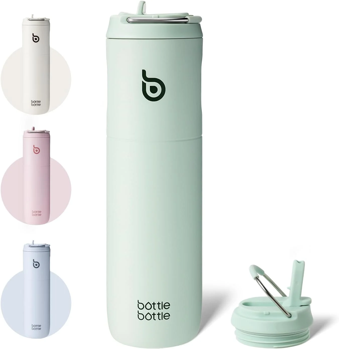 Premium Insulated Stainless Steel Water Bottle Double-Wall Vacuum Flask with Straw and Handle (Baby Green, 710 mL) c3eo0