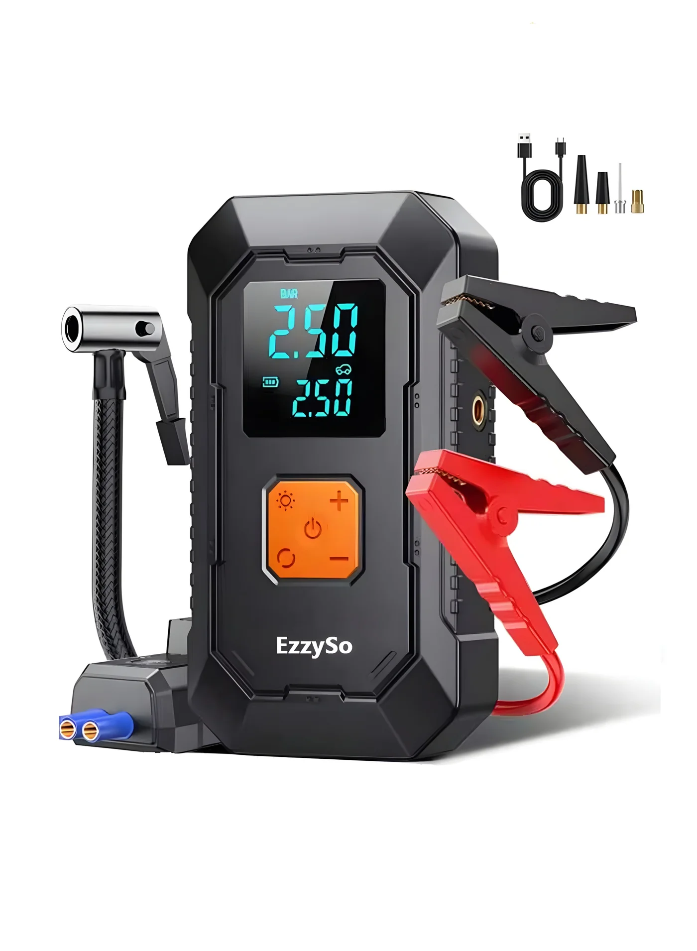 EzzySo Portable Car Jump Starter with Air Compressor (700A, 150PSI, 29.6Wh) Emergency Power Bank for Gas and Diesel Engines iew57