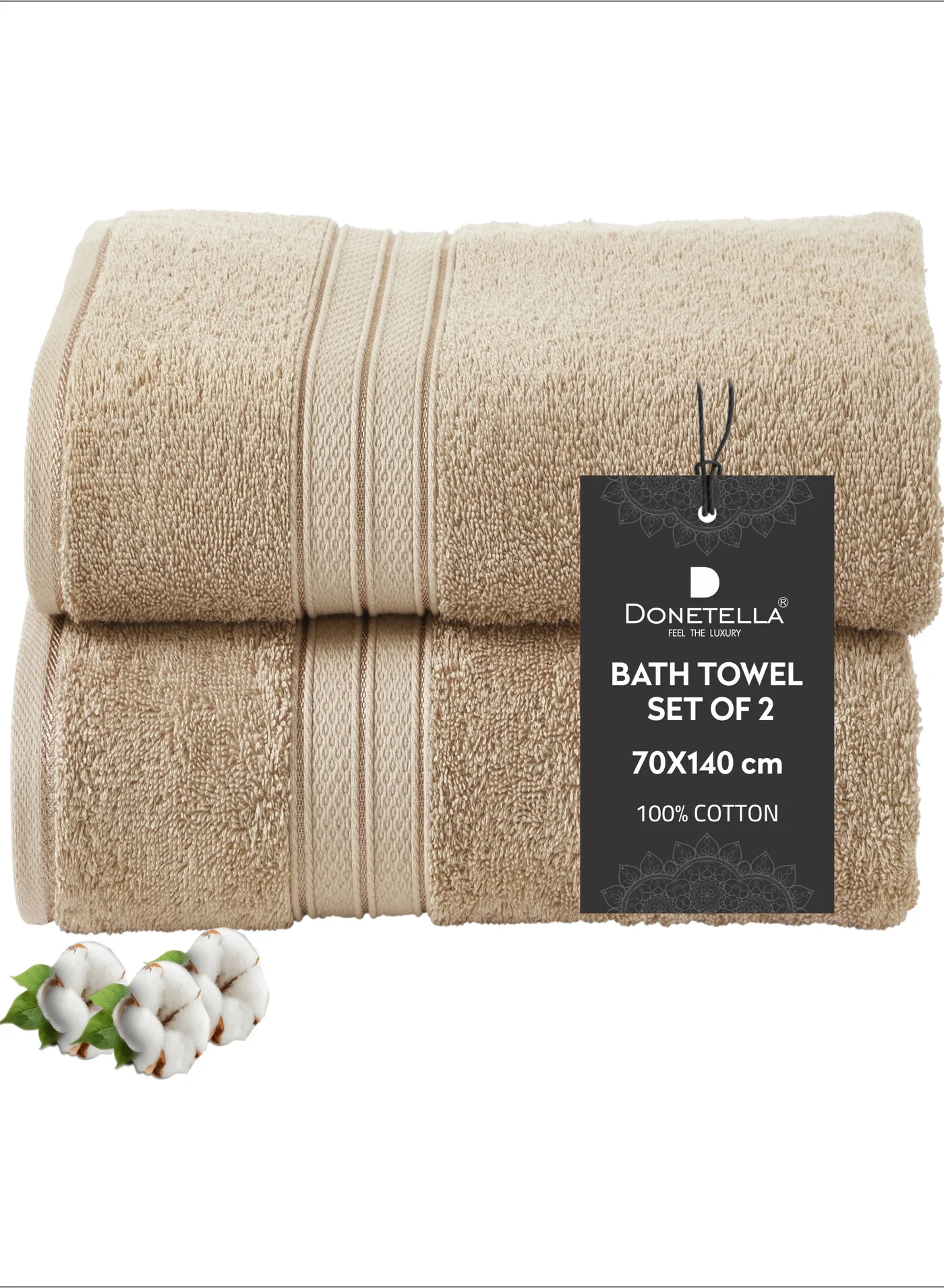 Donetella Premium Combed Cotton Bath Towel Set (Highly Absorbent, 600 GSM, 2-Piece, 70 x 140 cm, White) w1ye3