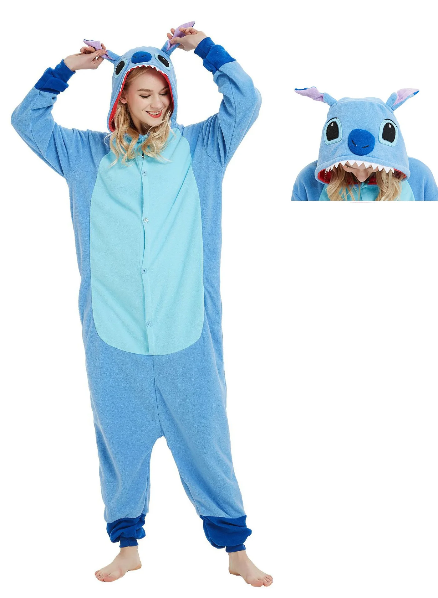 Loquat Polar Fleece Cartoon Animal One-Piece Pajamas Premium Soft Cosplay Loungewear (Blue, Adult) wclgg