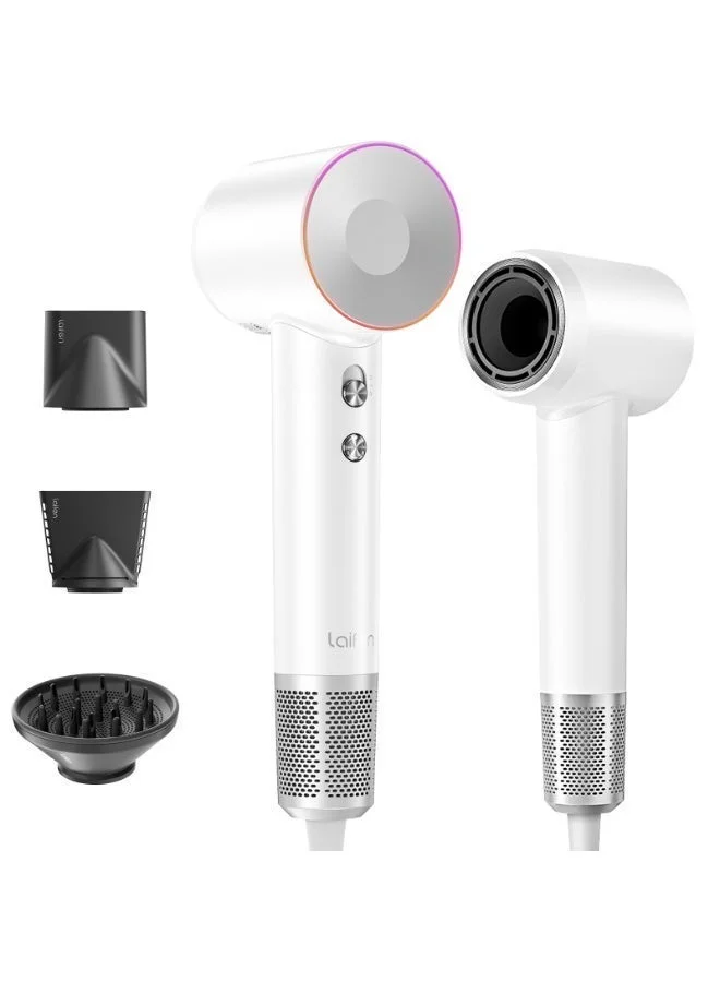 Premium High-Speed Ionic Hair Dryer with Brushless Motor and Magnetic Nozzles (White, 110000 RPM) fmbzq